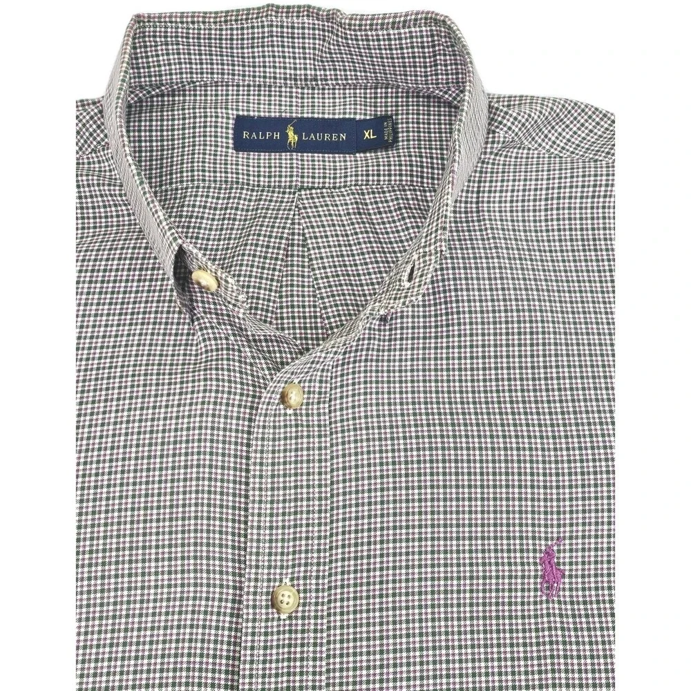 Ralph‎ Lauren Classic Fit Pink Pony Mens XL Green Purple Button Up Long Sleeve